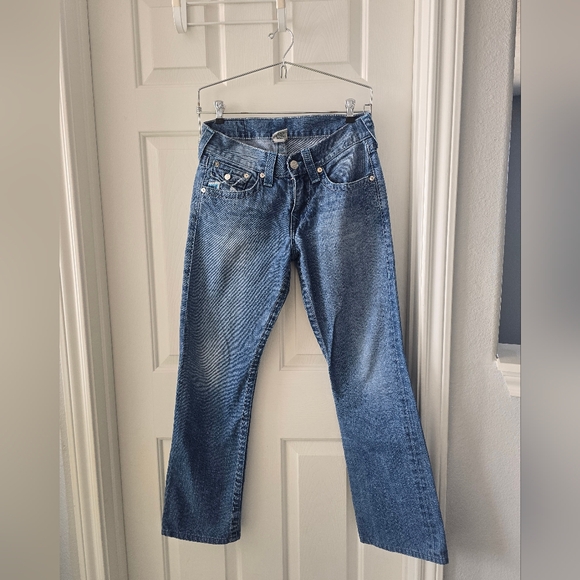 True Religion Mens Boot Cut Jeans Size 29 Blue Flap Pocket Y2K